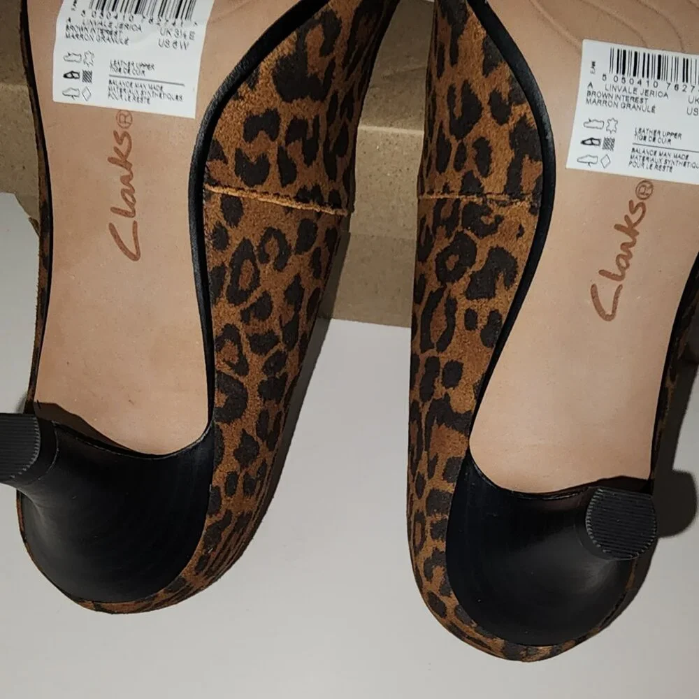Clarks Collections Women's Leather Pumps Leopard Print 6W Linvale Jerica NIB - Picture 7 of 10